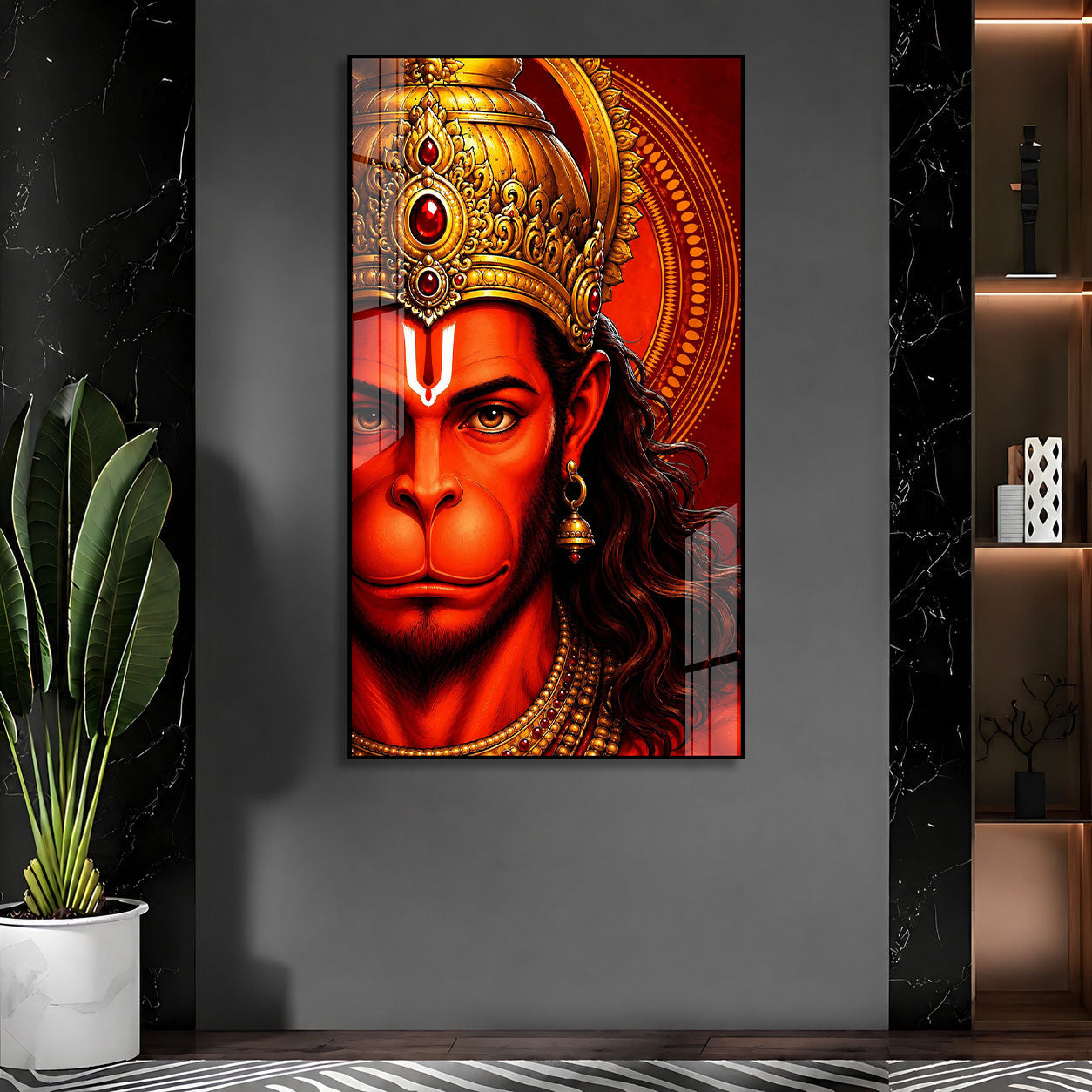 Divine Lord Hanuman Half Face Acrylic Wall Painting for Home Temple and Spiritual Decor