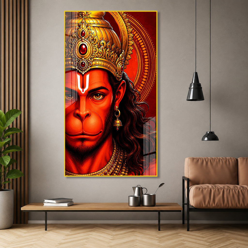 Divine Lord Hanuman Half Face Acrylic Wall Painting for Home Temple and Spiritual Decor