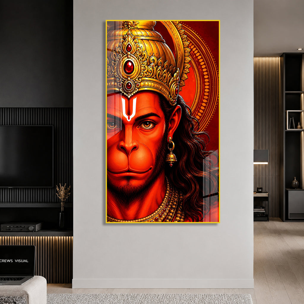 Divine Lord Hanuman Half Face Acrylic Wall Painting for Home Temple and Spiritual Decor