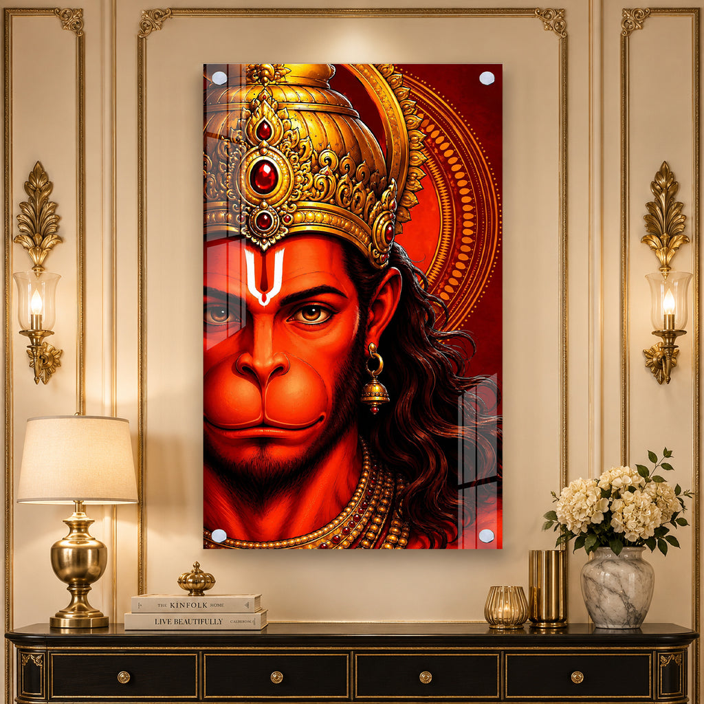 Divine Lord Hanuman Half Face Acrylic Wall Painting for Home Temple and Spiritual Decor