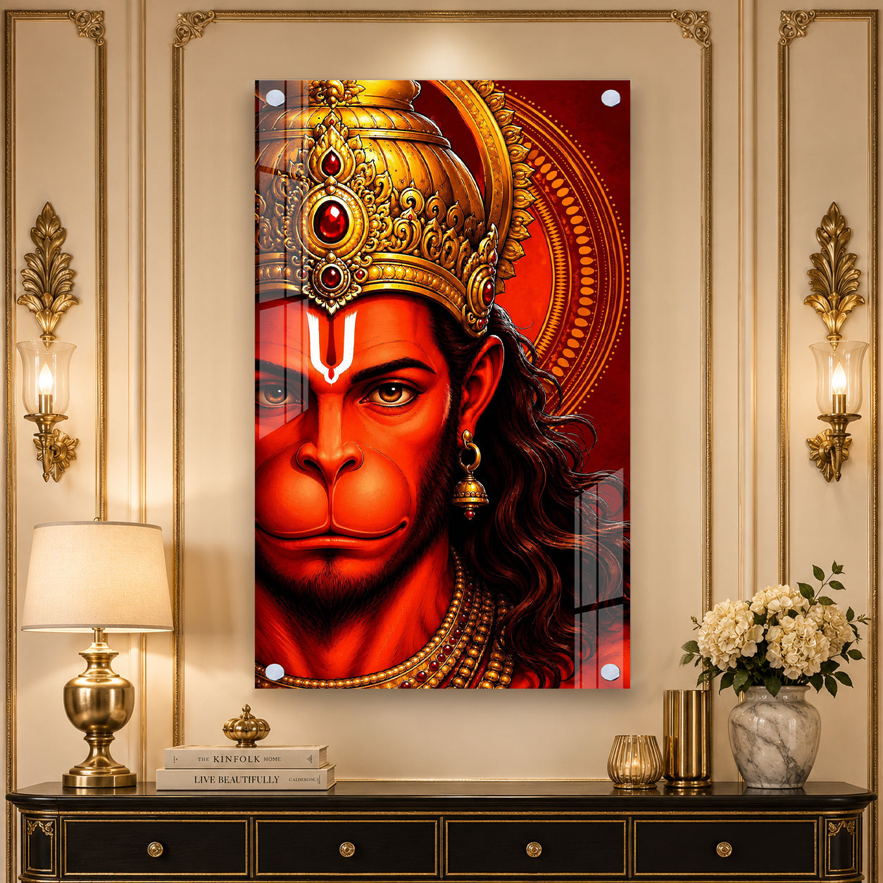Divine Lord Hanuman Half Face Acrylic Wall Painting for Home Temple and Spiritual Decor
