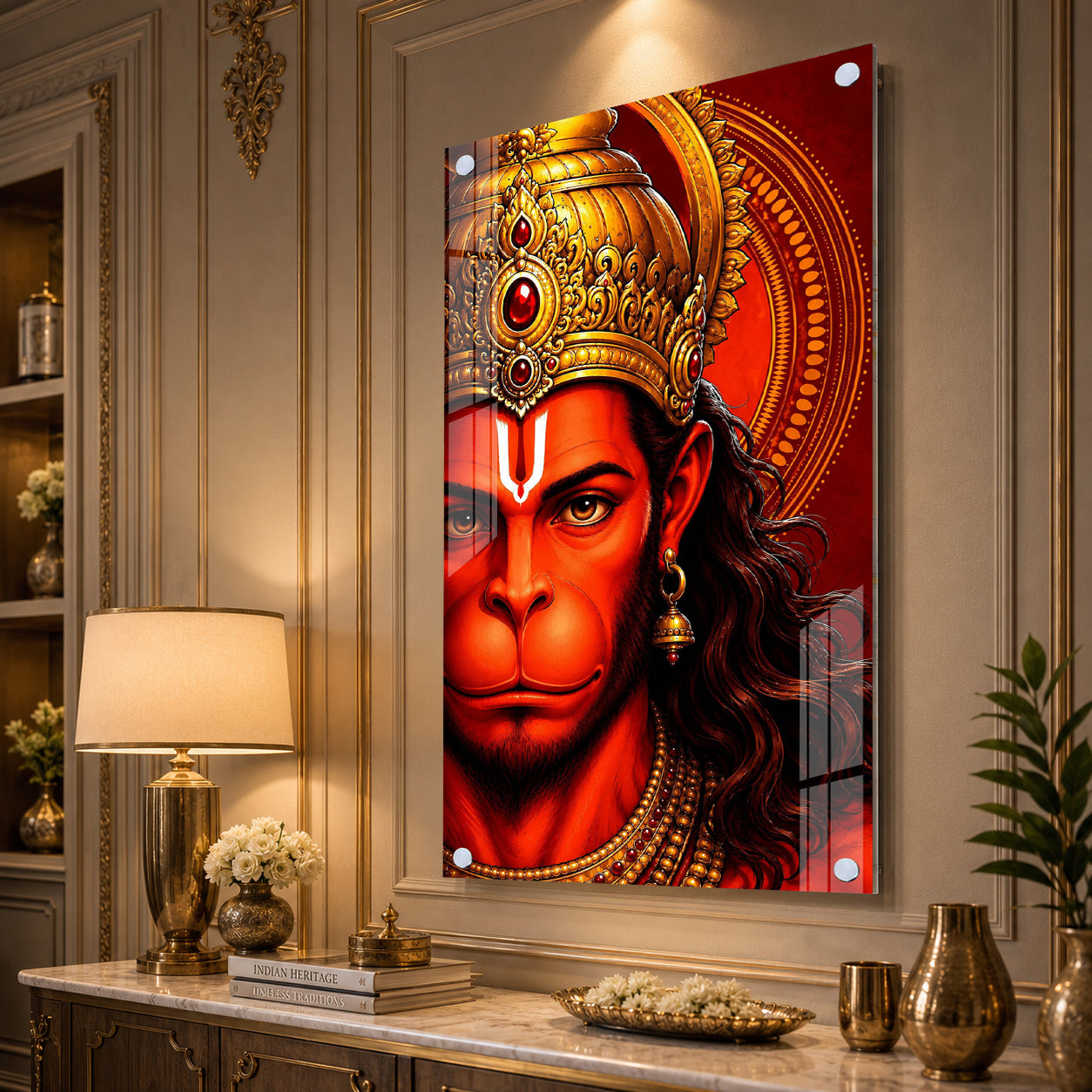 Divine Lord Hanuman Half Face Acrylic Wall Painting for Home Temple and Spiritual Decor