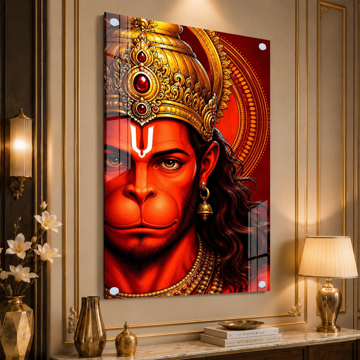 Divine Lord Hanuman Half Face Acrylic Wall Painting for Home Temple and Spiritual Decor