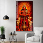 Majestic Lord Hanuman Devotional Acrylic Wall Art with Divine Halo and Golden Gada for Home