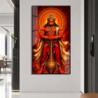 Majestic Lord Hanuman Devotional Acrylic Wall Art with Divine Halo and Golden Gada for Home