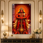 Majestic Lord Hanuman Devotional Acrylic Wall Art with Divine Halo and Golden Gada for Home