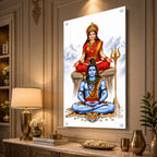 Elegant Mahadev and Mata Parvati Acrylic Wall Painting with Trishul for Home Temple Decoration
