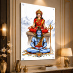 Elegant Mahadev and Mata Parvati Acrylic Wall Painting with Trishul for Home Temple Decoration