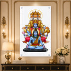 Sacred Hindu Trimurti Acrylic Wall Art Featuring Brahma Vishnu Shiva for Home and Mandir Decor