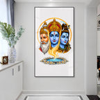 Elegant Tridev Brahma Vishnu Mahesh Acrylic Religious Wall Painting Home Decoration