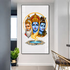 Elegant Tridev Brahma Vishnu Mahesh Acrylic Religious Wall Painting Home Decoration