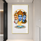 Elegant Tridev Brahma Vishnu Mahesh Acrylic Religious Wall Painting Home Decoration
