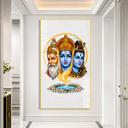 Elegant Tridev Brahma Vishnu Mahesh Acrylic Religious Wall Painting Home Decoration