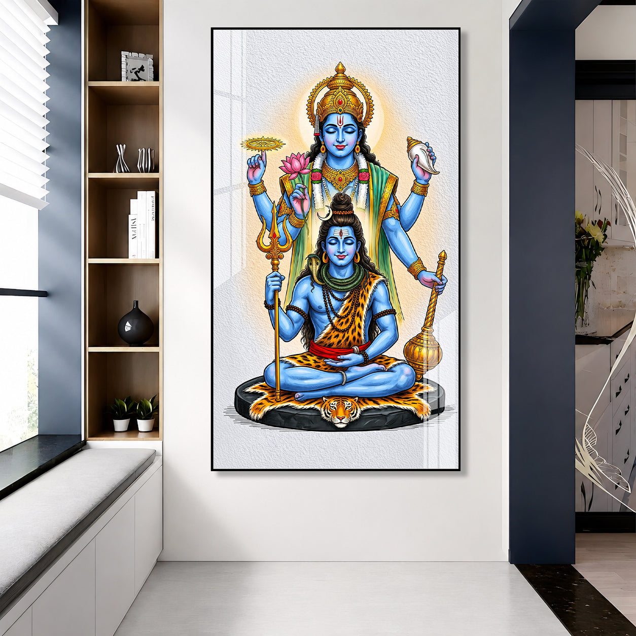 Divine Lord Shiva Vishnu Acrylic Painting for Hindu Home, Mandir and Spiritual Wall Decoration