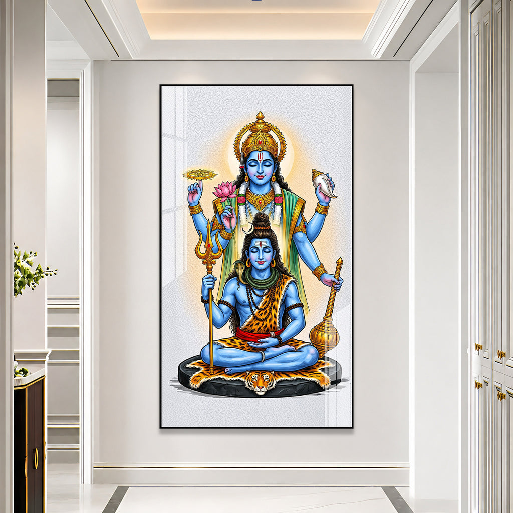 Divine Lord Shiva Vishnu Acrylic Painting for Hindu Home, Mandir and Spiritual Wall Decoration