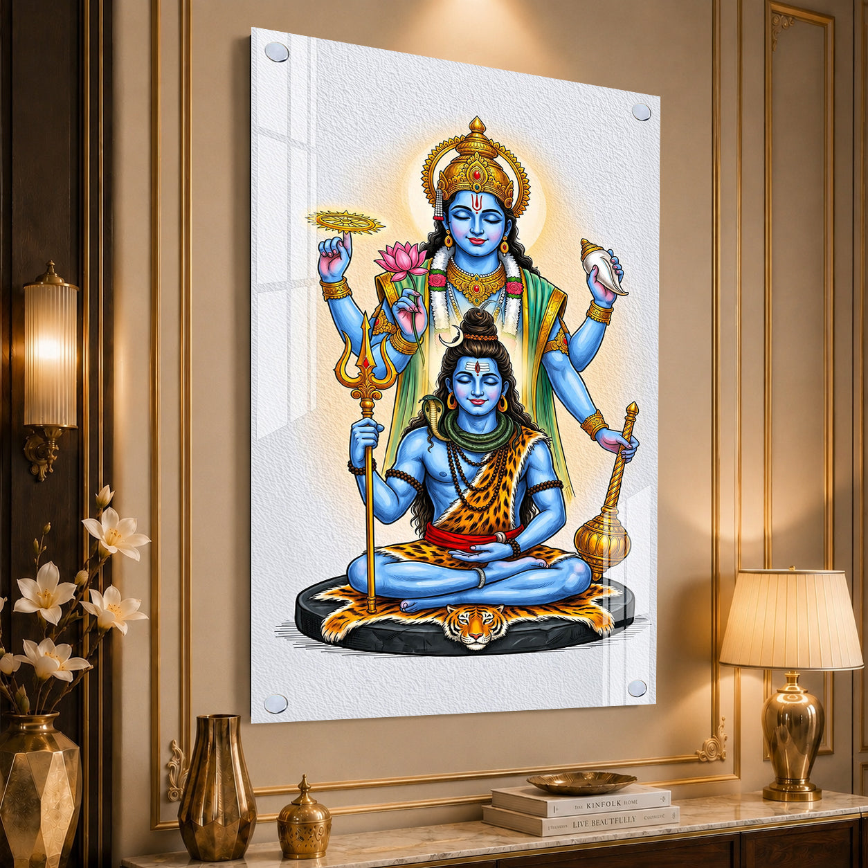 Divine Lord Shiva Vishnu Acrylic Painting for Hindu Home, Mandir and Spiritual Wall Decoration