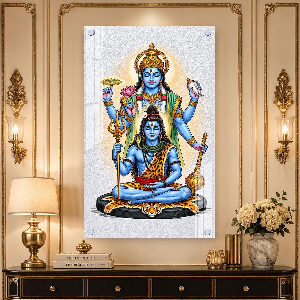 Divine Lord Shiva Vishnu Acrylic Painting for Hindu Home, Mandir and Spiritual Wall Decoration
