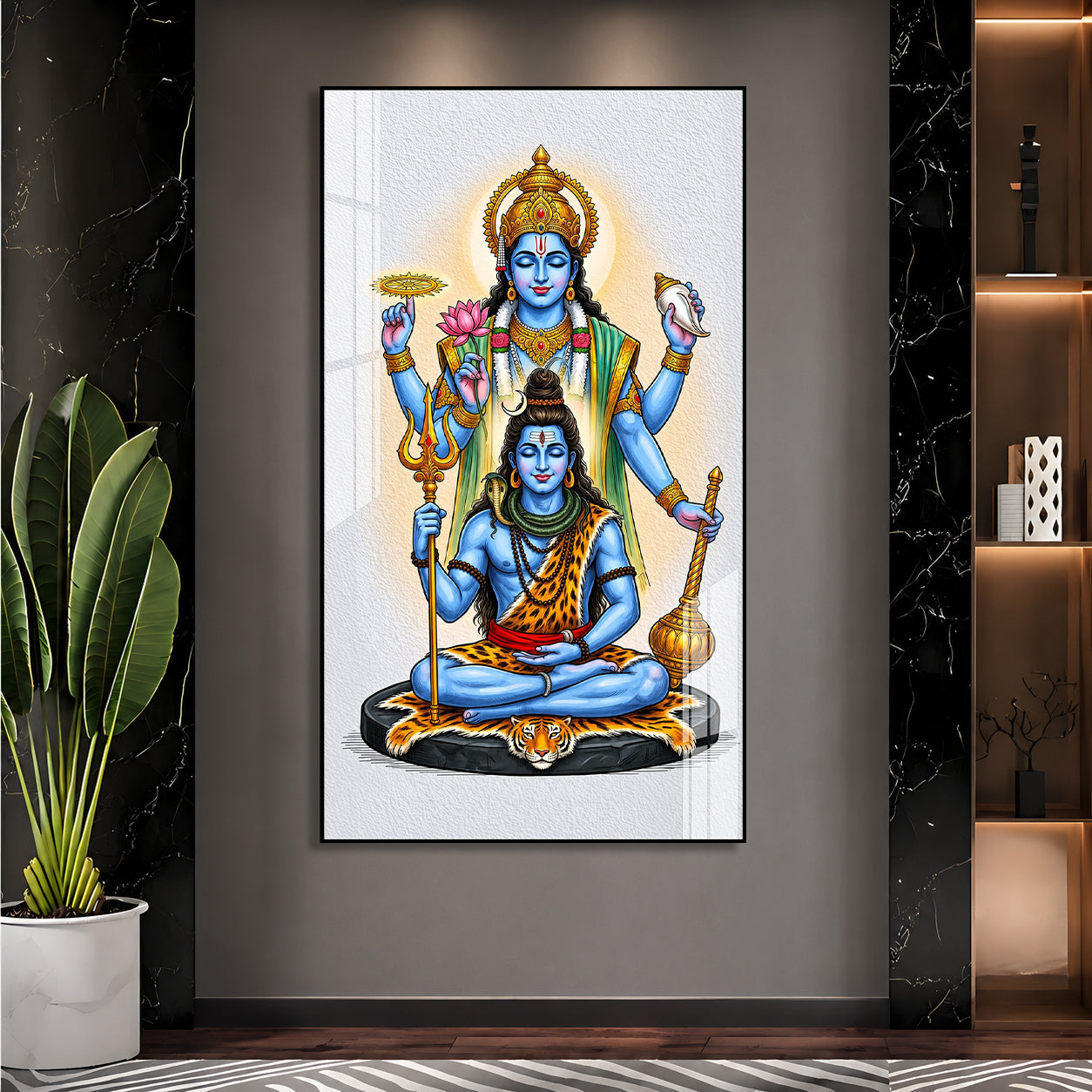 Divine Lord Shiva Vishnu Acrylic Painting for Hindu Home, Mandir and Spiritual Wall Decoration