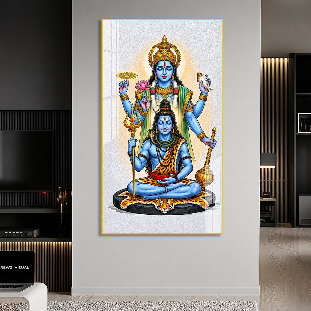 Divine Lord Shiva Vishnu Acrylic Painting for Hindu Home, Mandir and Spiritual Wall Decoration