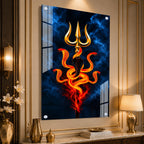 Premium Lord Shiva Trishul with Cobra Acrylic Painting for Religious Wall Decoration and Mandir