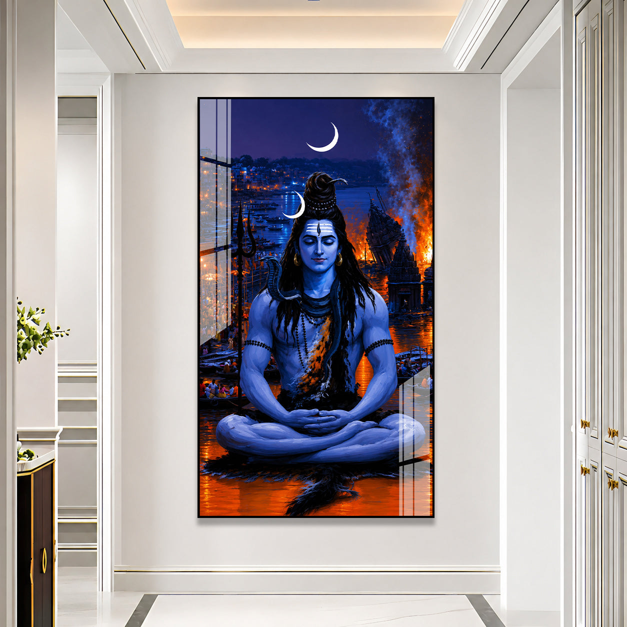 Elegant Mahakal Meditation Acrylic Wall Painting for Hindu Home, Temple and Office Wall Decor