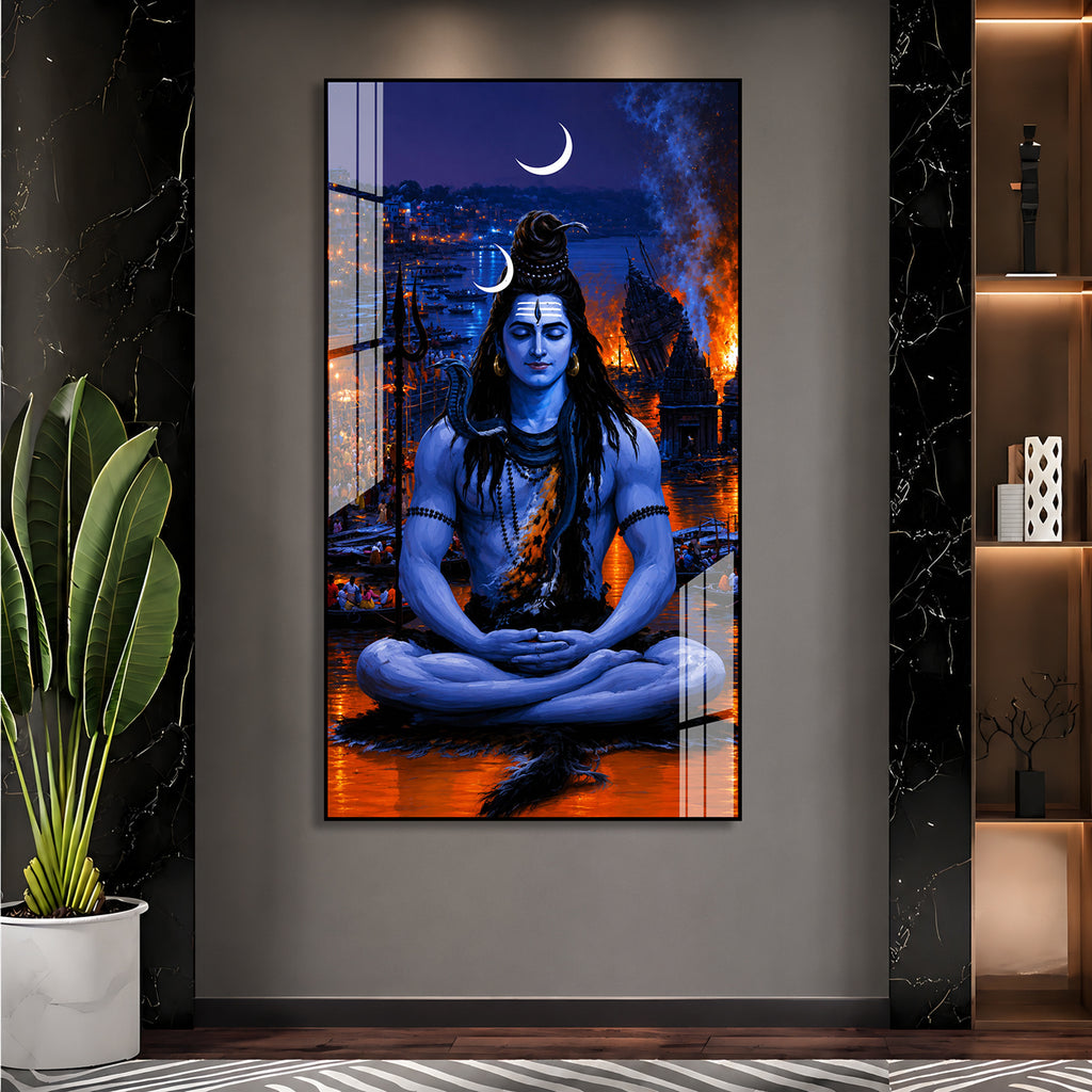 Elegant Mahakal Meditation Acrylic Wall Painting for Hindu Home, Temple and Office Wall Decor