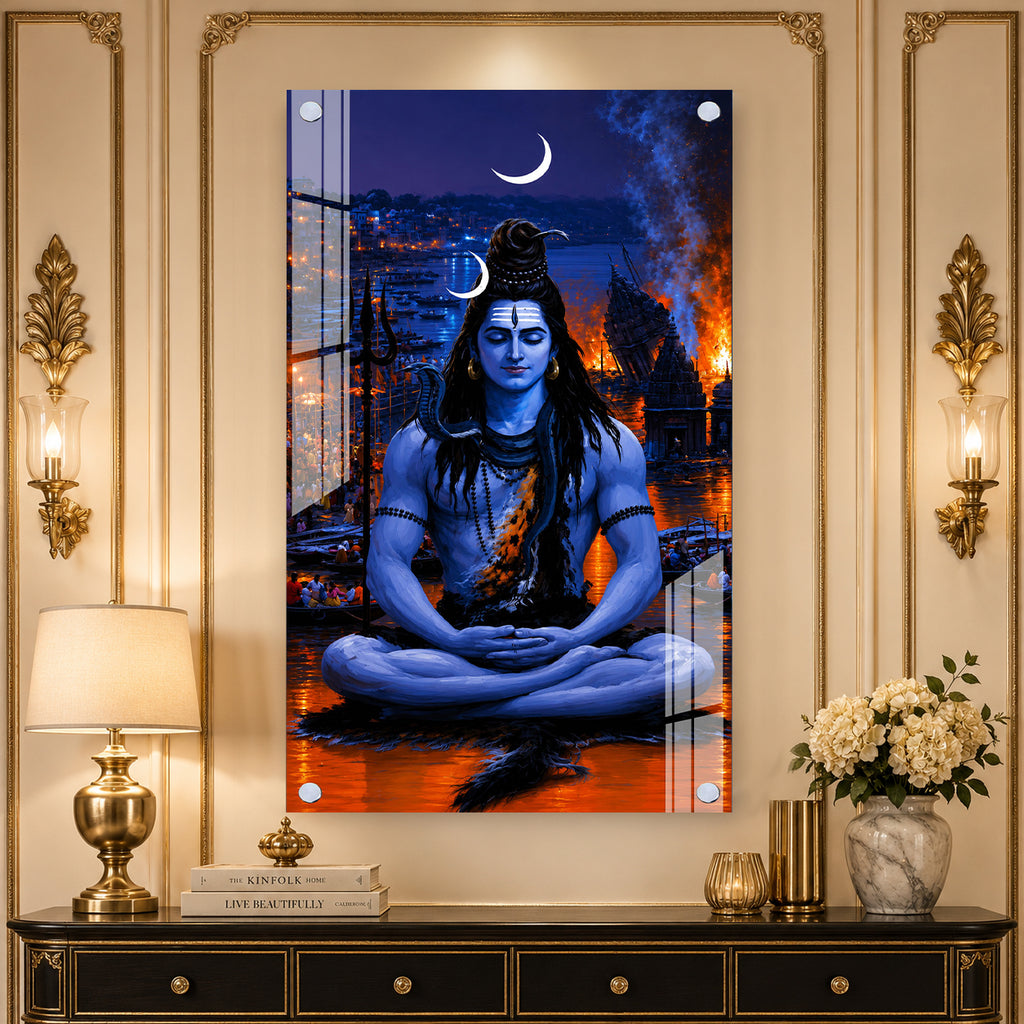 Elegant Mahakal Meditation Acrylic Wall Painting for Hindu Home, Temple and Office Wall Decor