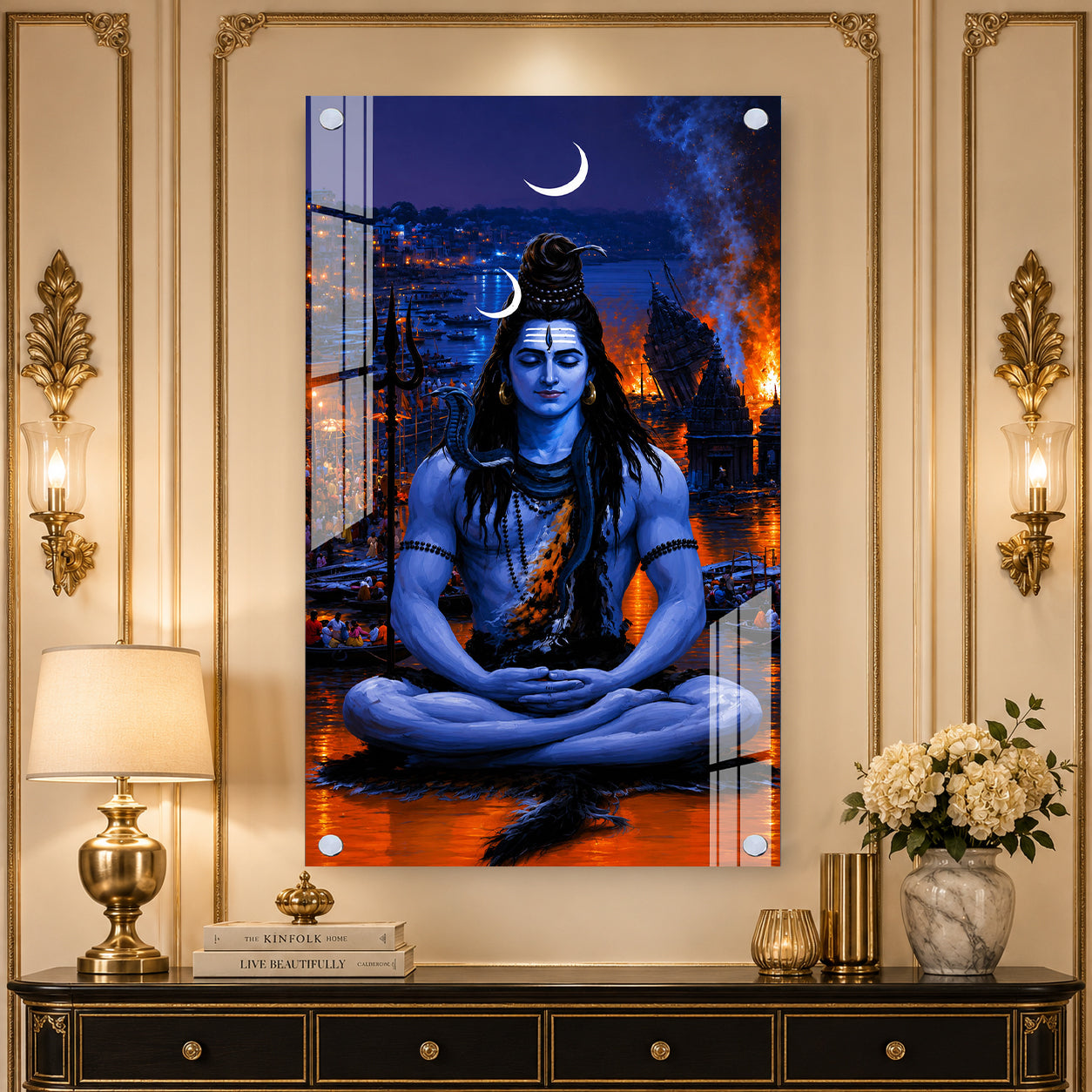 Elegant Mahakal Meditation Acrylic Wall Painting for Hindu Home, Temple and Office Wall Decor