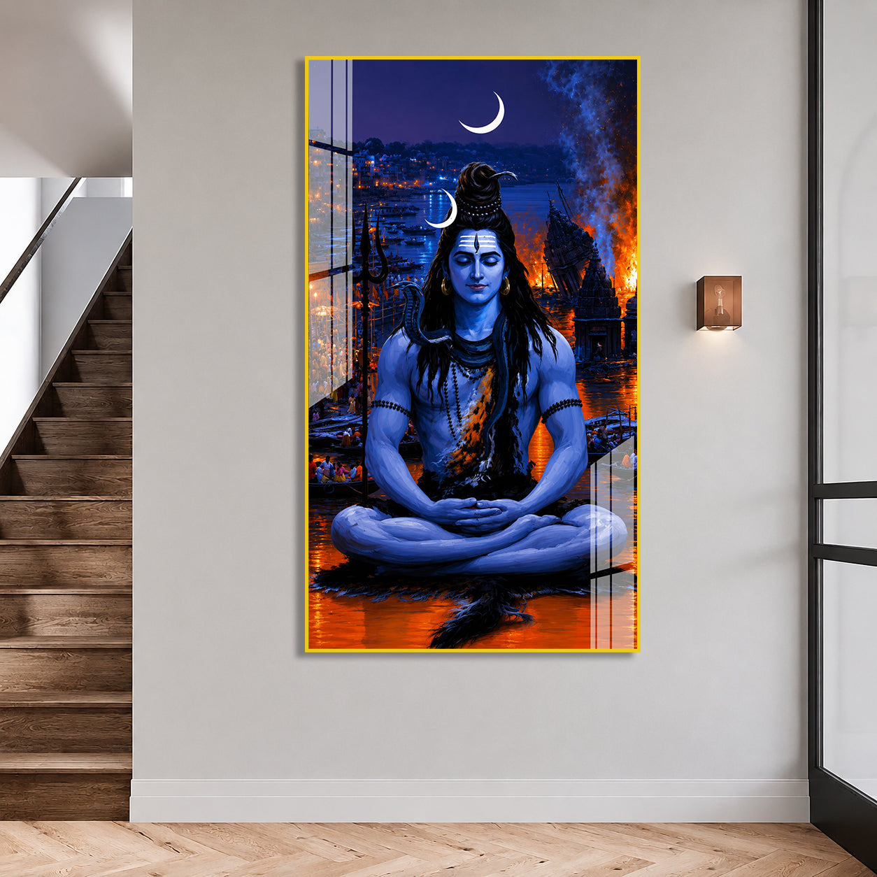Elegant Mahakal Meditation Acrylic Wall Painting for Hindu Home, Temple and Office Wall Decor