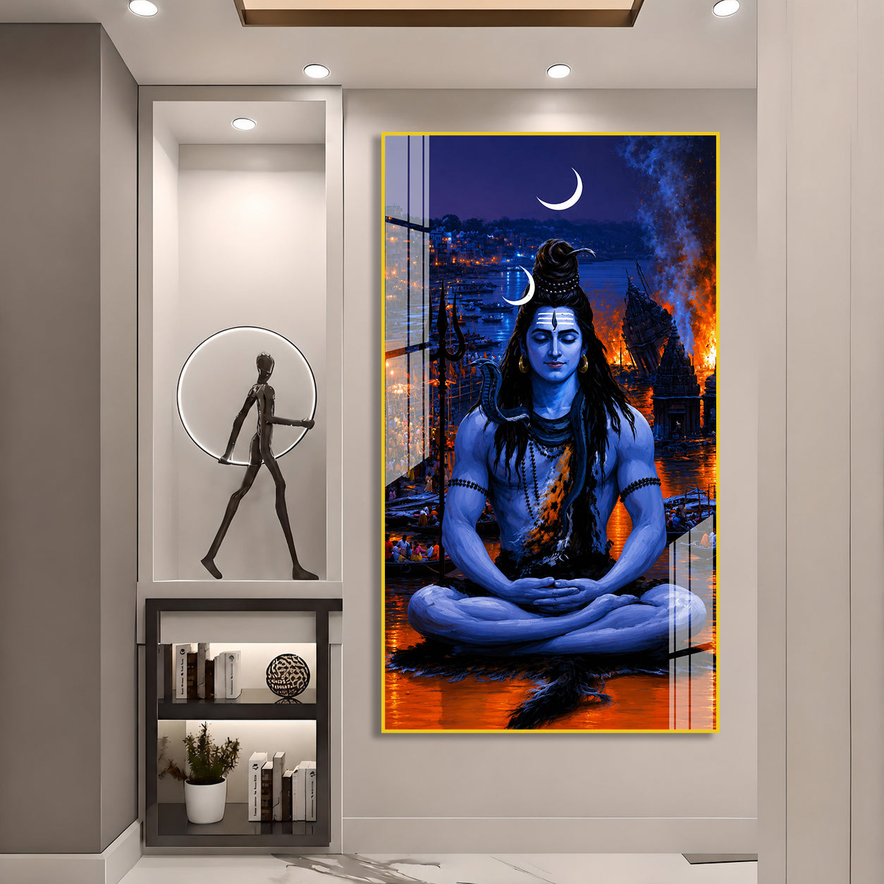 Elegant Mahakal Meditation Acrylic Wall Painting for Hindu Home, Temple and Office Wall Decor