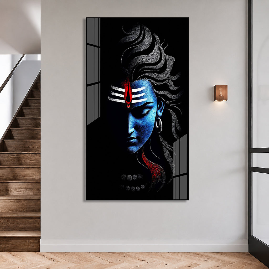 Premium Lord Shiva Artistic Portrait Acrylic Wall Decor with Sacred Tripundra and Tilak