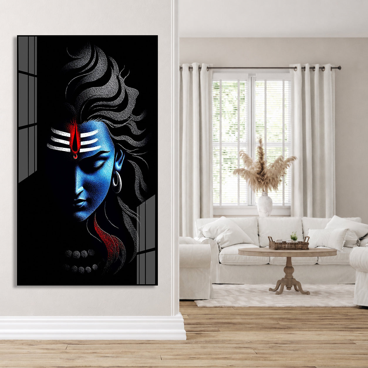 Premium Lord Shiva Artistic Portrait Acrylic Wall Decor with Sacred Tripundra and Tilak