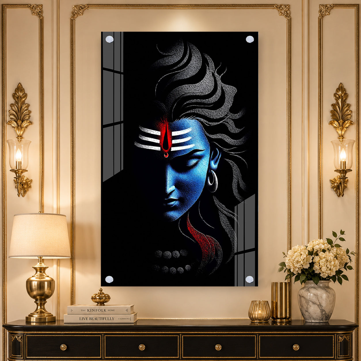 Premium Lord Shiva Artistic Portrait Acrylic Wall Decor with Sacred Tripundra and Tilak