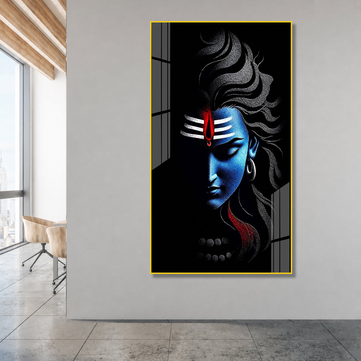 Premium Lord Shiva Artistic Portrait Acrylic Wall Decor with Sacred Tripundra and Tilak