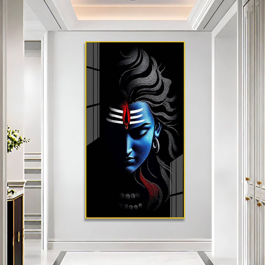 Premium Lord Shiva Artistic Portrait Acrylic Wall Decor with Sacred Tripundra and Tilak