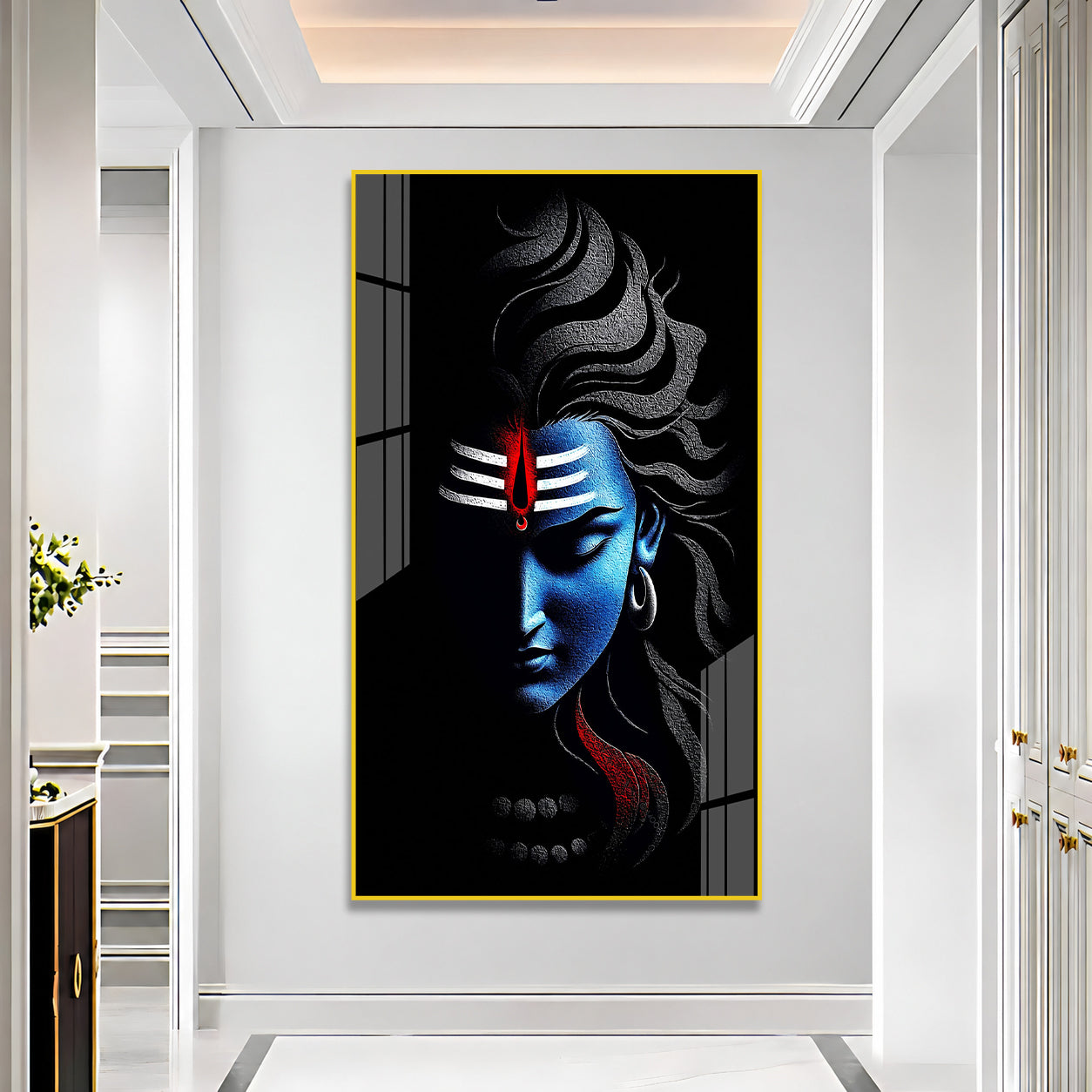 Premium Lord Shiva Artistic Portrait Acrylic Wall Decor with Sacred Tripundra and Tilak
