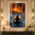 Divine Lord Shiva Meditation at Manikarnika Ghat Acrylic Wall Painting for Spiritual Home Decor