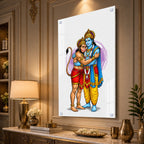Divine Lord Rama Embracing Hanuman Acrylic Wall Painting for Home Temple and Spiritual Decor
