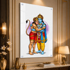 Divine Lord Rama Embracing Hanuman Acrylic Wall Painting for Home Temple and Spiritual Decor