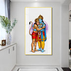 Divine Lord Rama Embracing Hanuman Acrylic Wall Painting for Home Temple and Spiritual Decor