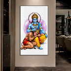 Divine Lord Rama Blessing Hanuman Acrylic Wall Painting for Home Temple and Spiritual Wall Decor