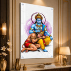 Divine Lord Rama Blessing Hanuman Acrylic Wall Painting for Home Temple and Spiritual Wall Decor