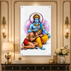 Divine Lord Rama Blessing Hanuman Acrylic Wall Painting for Home Temple and Spiritual Wall Decor