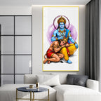 Divine Lord Rama Blessing Hanuman Acrylic Wall Painting for Home Temple and Spiritual Wall Decor