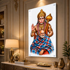 Divine Lord Hanuman Blessing Neem Kirolii Baba Acrylic Wall Painting for Home Temple Decor