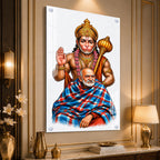 Divine Lord Hanuman Blessing Neem Kirolii Baba Acrylic Wall Painting for Home Temple Decor