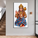 Divine Lord Hanuman Blessing Neem Kirolii Baba Acrylic Wall Painting for Home Temple Decor