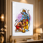 Divine Lord Rama Blessing Devotee Hanuman Acrylic Wall Painting for Home Temple and Spiritual Decor