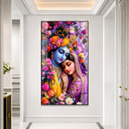 Divine Radha Krishna Floral Acrylic Wall Painting for Home Temple, Bedroom and Living Room Decor
