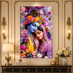 Divine Radha Krishna Floral Acrylic Wall Painting for Home Temple, Bedroom and Living Room Decor
